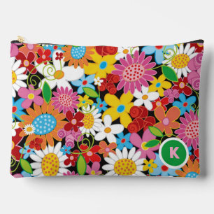 Whimsisch farbige Frühlingsblumen Garten Monogramm Zubehörtasche