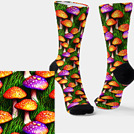 Whimsisch farbige Pilze Lila Orange Green Socken