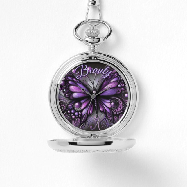 Whimsisch-gotischer Schmetterling Lila Personalisi Armbanduhr (Vorderseite)
