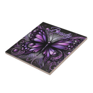 Whimsisch gotischer Schmetterling Lila Personalisi Fliese