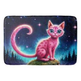 Whimsisch leuchtende Katze, blaue Augen langen Sch Badematte