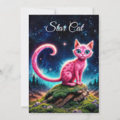 Whimsisch leuchtende Katze, blaue Augen langen Sch Einladung (Vorderseite)