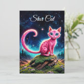 Whimsisch leuchtende Katze, blaue Augen langen Sch Einladung (Stehend Vorderseite)