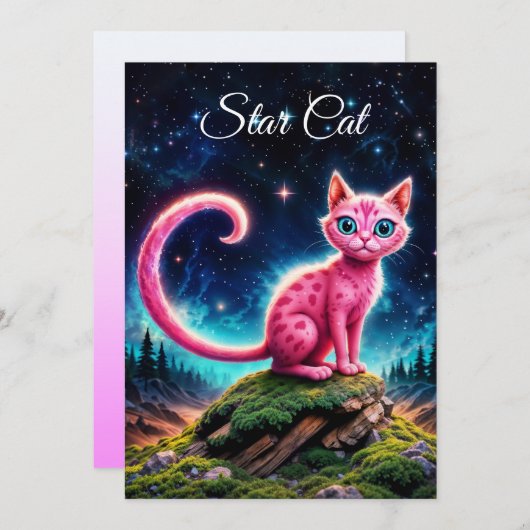 Whimsisch leuchtende Katze, blaue Augen langen Sch Einladung (Vorne/Hinten)