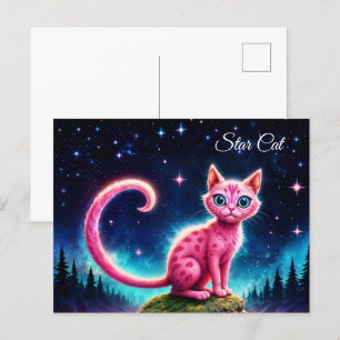 Whimsisch leuchtende Katze, blaue Augen langen Sch Postkarte
