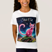 Whimsisch leuchtende Katze, blaue Augen langen Sch T-Shirt (Vorderseite)