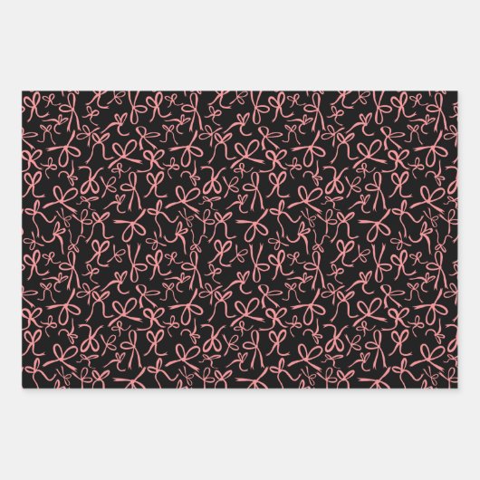 Whimsisch Niedlich Pink Black Bows Muster Girly Gi Geschenkpapier Set (Vorderseite 3)