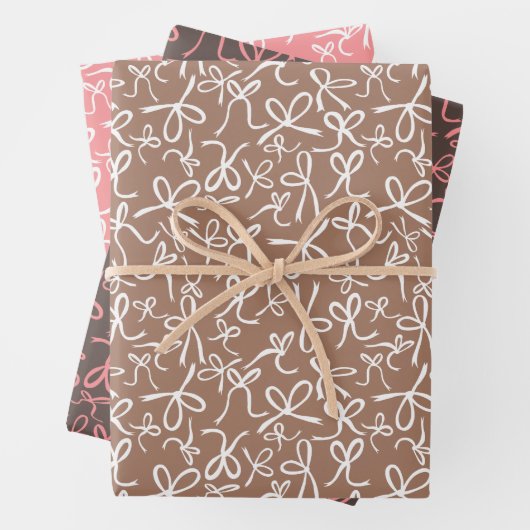 Whimsisch Niedlich Pink Mocha Bows Muster Girly Gi Geschenkpapier Set (Beispiel)