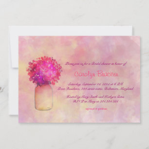 Whimsisch Pink-Blume/Masonjar-Brautparty-Karte Einladung