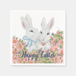 Whimsisch Pink Blume Weiße Kaninchen Ostern Serviette