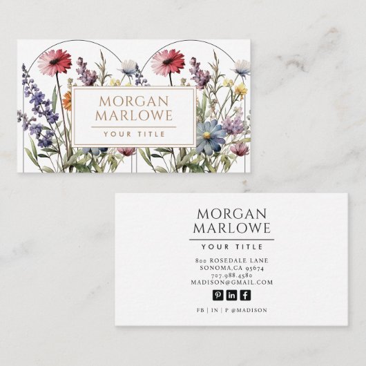 Whimsisch Pink Lila Niedlich Boho Floral Wildblume Visitenkarte (Vorne/Hinten)