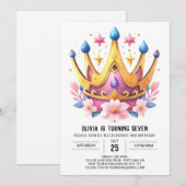 Whimsisch Pink Princess Crown Geburtstag Einladung (Vorne/Hinten)