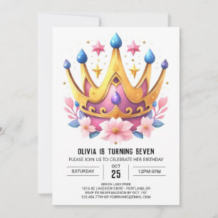 Whimsisch Pink Princess Crown Geburtstag Einladung