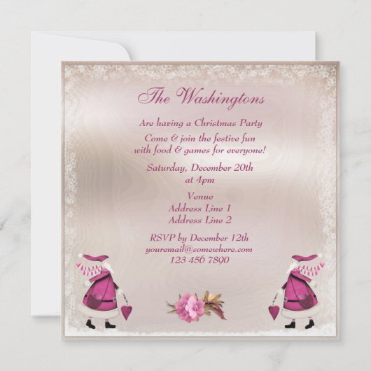 Whimsisch Pink Retro Weihnachtsfest Party lädt ein Einladung (Rückseite)