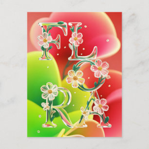 Whimsische 3D-Glas-Flora-Typografie  Postkarte
