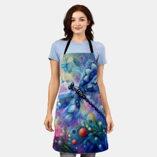 Whimsische abstrakte Libellen-Blumen Teal Blau Pin Schürze