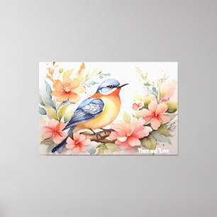 Whimsische Aquarell-Vogel-Blumenkunst  Leinwanddruck