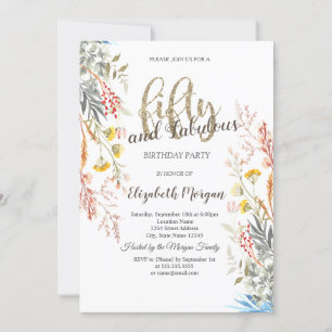 Whimsische Aquarell-Wildblume getrocknet 50. Einladung