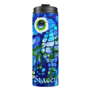 Whimsische Big-Eyes-Seepferd Kunst Blau Personalis Thermosbecher