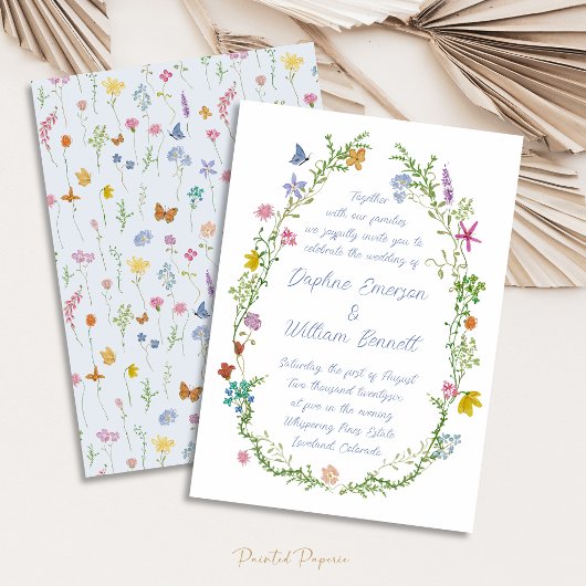 Whimsische Blumen-Doodle-Hochzeit Einladung