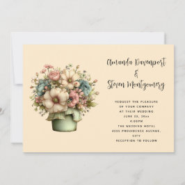 Whimsische Blumen in einem Pflanzkübel Hochzeit Einladung
