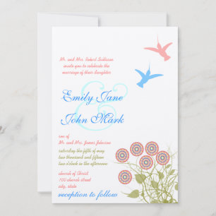 Whimsische Blumen- & Kolibri-Hochzeitseinladung Einladung