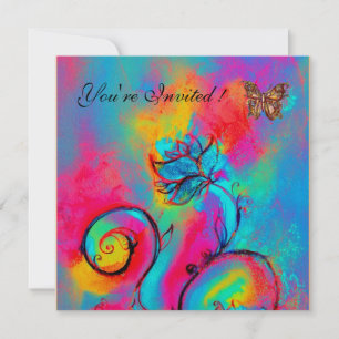 WHIMSISCHE BLUMEN & SCHMETTERLINGE rosa blau gelb Einladung