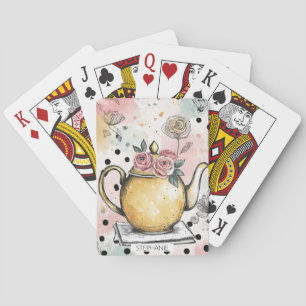 Whimsische Blumenteekanne – gemütliches Cottagecor Spielkarten