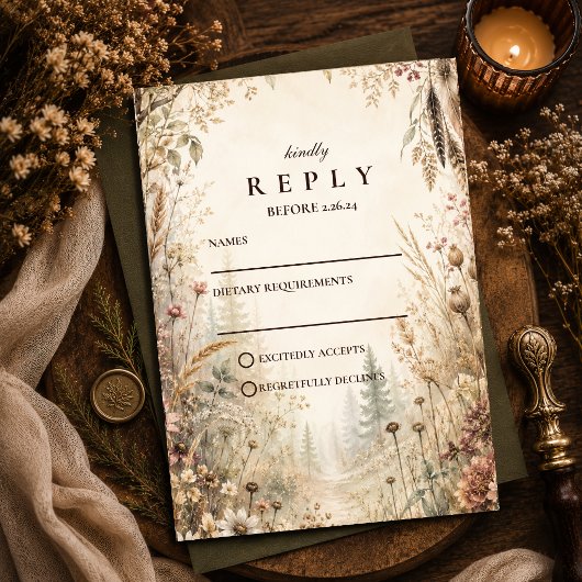 Whimsische Boho-Waldhochzeit RSVP Karte