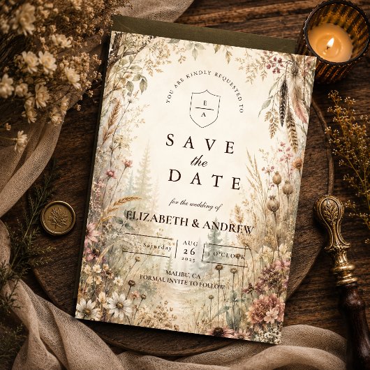 Whimsische Boho-Waldhochzeit Save The Date