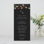 Whimsische Boho-Wildblumen-Monogramm-Hochzeit Menükarte (Stehend Vorderseite)