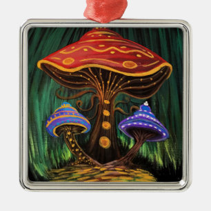 Whimsische bunte Pilz-Cottagecore-Magie Ornament Aus Metall
