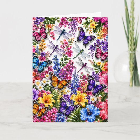Whimsische Butterfly-Blumen Karte (Vorderseite)