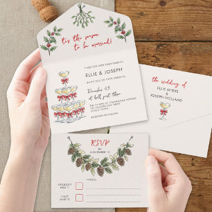 Whimsische Champagner-Weihnachtshochzeit All In One Einladung