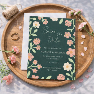 Whimsische elegante grüne Blumenrand-Hochzeit  Save The Date