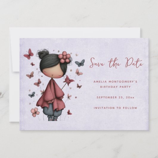 Whimsische Feenpuppe Retro süß Save The Date (Vorderseite)