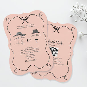 Whimsische Fliegen-QR-Hochzeitseinladung – Gebogen Einladung