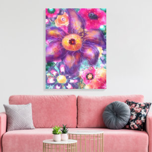 Whimsische florale abstrakte Kunst Teal Lila Rosa Leinwanddruck