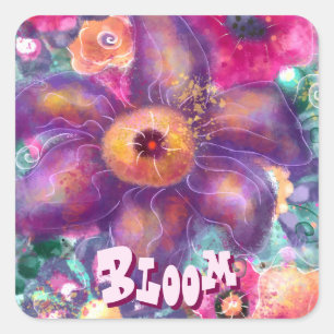 Whimsische florale abstrakte Kunst Teal Personalis Quadratischer Aufkleber