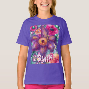 Whimsische florale abstrakte Kunst Teal Personalis T-Shirt