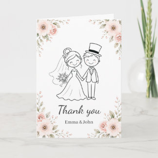 Whimsische Florale Braut Bräutigam Hochzeits-Danke Dankeskarte