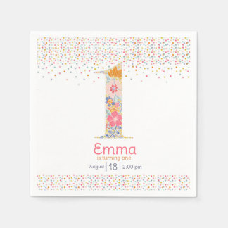 Whimsische Florale Erste Geburtstagseinladung Serviette