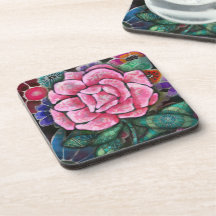 Whimsische Florale Pinke Rosen Art Nouveau Botanik