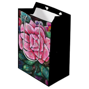 Whimsische florale rosa Rosen Art Nouveau Botanik Mittlere Geschenktüte