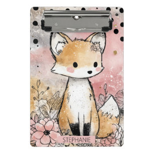 Whimsische Fuchs-Wasserfarben-Blumenkunst Mini Klemmbrett