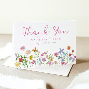 Whimsische Garten-Wildblumen-Foto-Hochzeit Dankeskarte