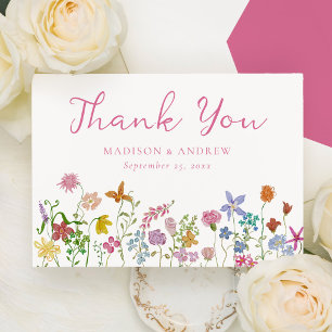 Whimsische Garten-Wildblumen-Hochzeit Dankeskarte