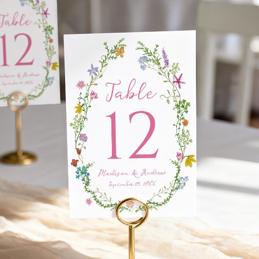 Whimsische Garten-Wildblumen-Hochzeit Tischnummer