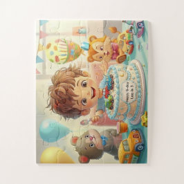 Whimsische Geburtstagsfeier für Jungen & Autos Puzzle