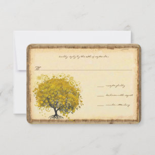 Whimsische gelbe Herzbaum-Hochzeitseinladung RSVP Karte